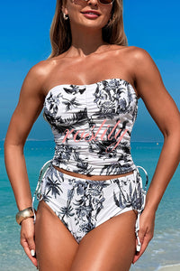 Unique Print High Waist Tie-Stretch Two-Piece Bikini Swimsuit