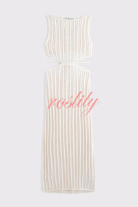Beach Day Crochet Knit Cutout Waist Coverup Stretch Maxi Dress