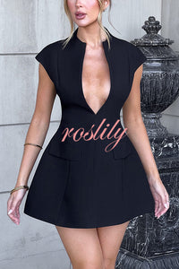 Simple Yet Chic Cap Sleeve V Neck Bubble-shaped Mini Dress