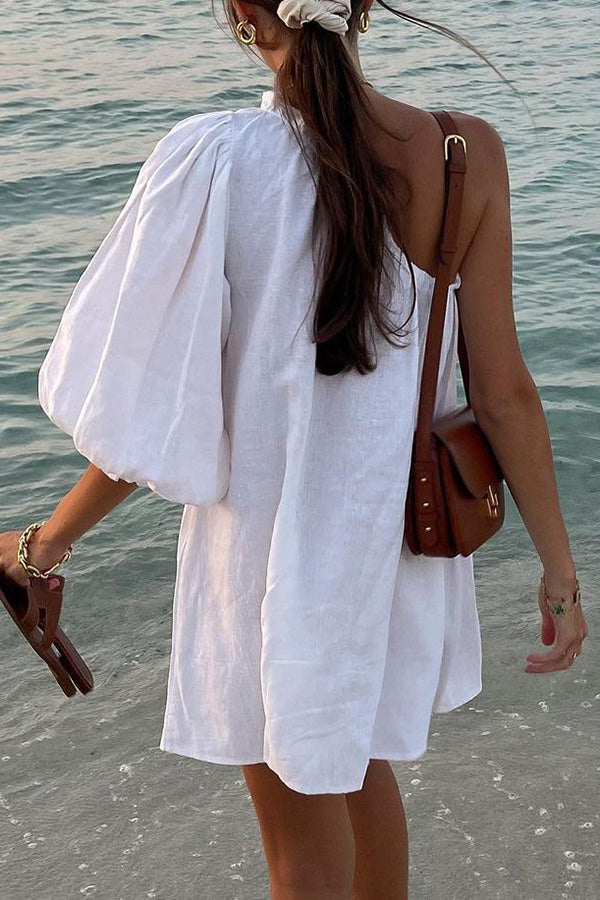 A Moment for Beach Linen Blend One Shoulder Loose Mini Dress