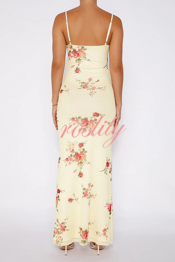 Reveling in The Unknown Floral Print Slip Stretch Maxi Dress