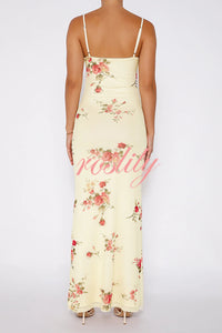 Reveling in The Unknown Floral Print Slip Stretch Maxi Dress