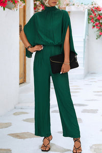 Solid Color Slit Back Lace Up Hollow Long Sleeve Jumpsuit