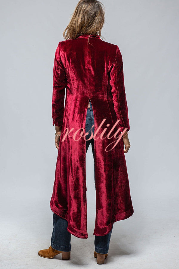 Vintage Velvet Long Loose Pocket Slit Coat