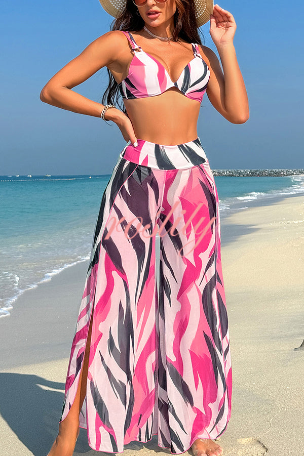 Unique Printed Loose High Waist Split Beach Pants