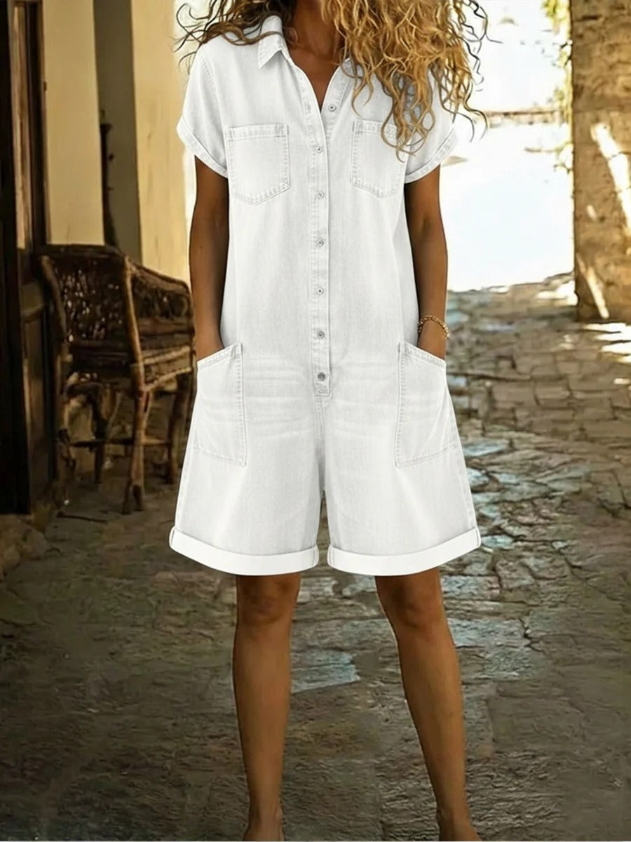 Casual Cotton Denim Jumpsuit Shorts