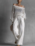 Luxe Open-Knit Top & Wide-Leg Pants Set