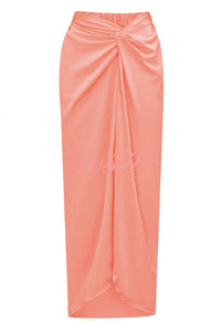 Solid Color Elastic Waist High Slit Loose Holiday Midi Skirt