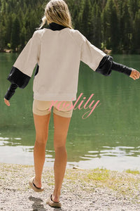 Fashionable Contrast Color Stitching Long Sleeve Loose Sweatshirt