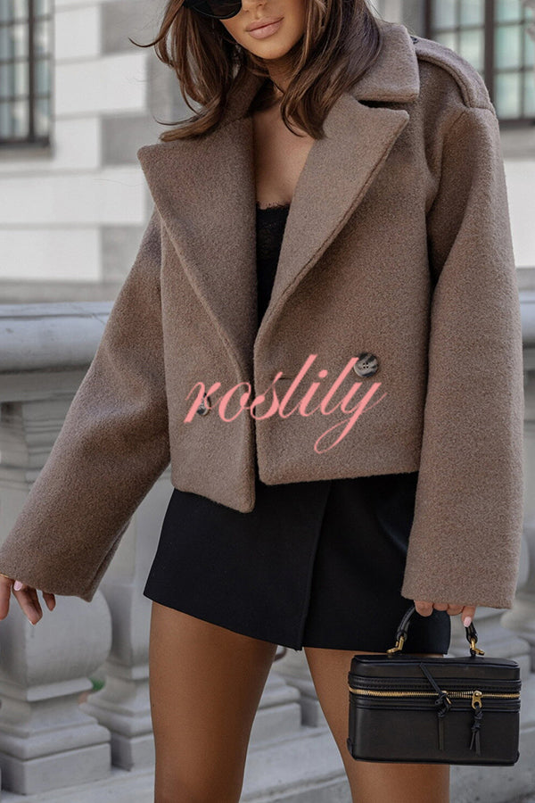 Fashionable British Lapel Long Sleeve Crop Jacket