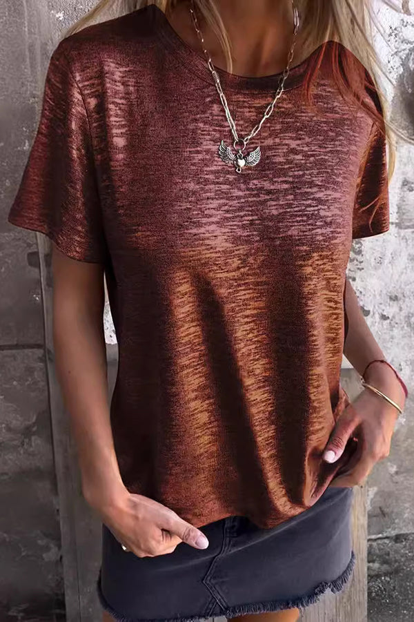 Fashionable Bronzing Round Neck Short-sleeved T-shirt