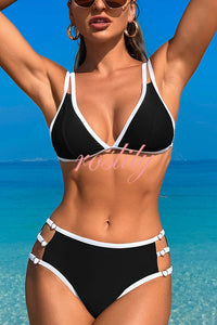 Contrast Color Lace-up Stretch Two-piece Bikini Swimsuit