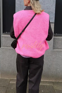 Stylish Polar Fleece Loose Single-breasted Sleeveless Vest Jacket