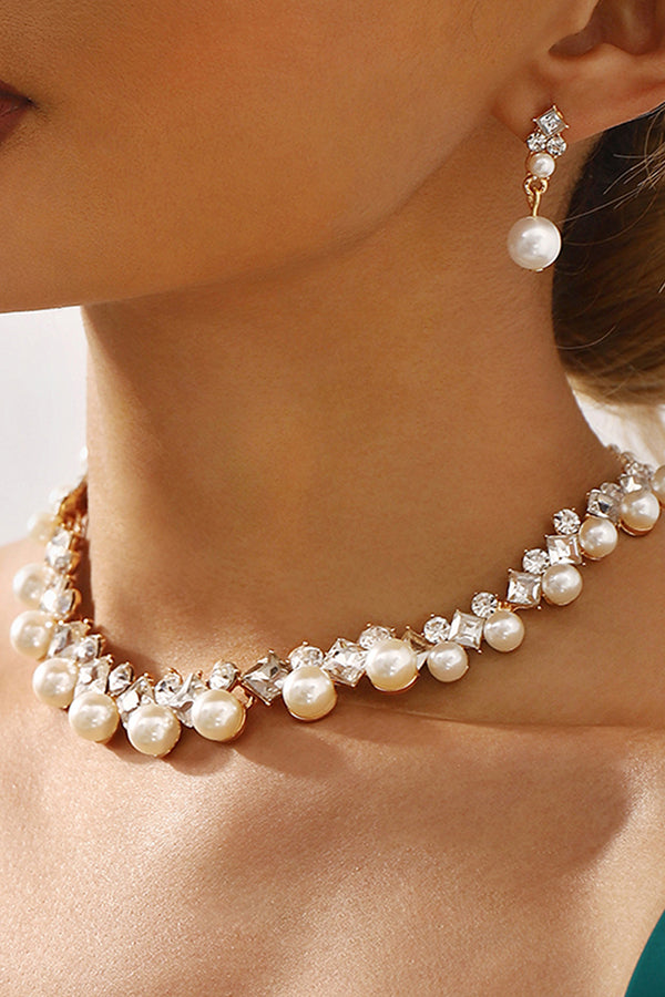 Elegant Baroque Alloy Necklace and Simple Pearl Earrings Jewelry Set