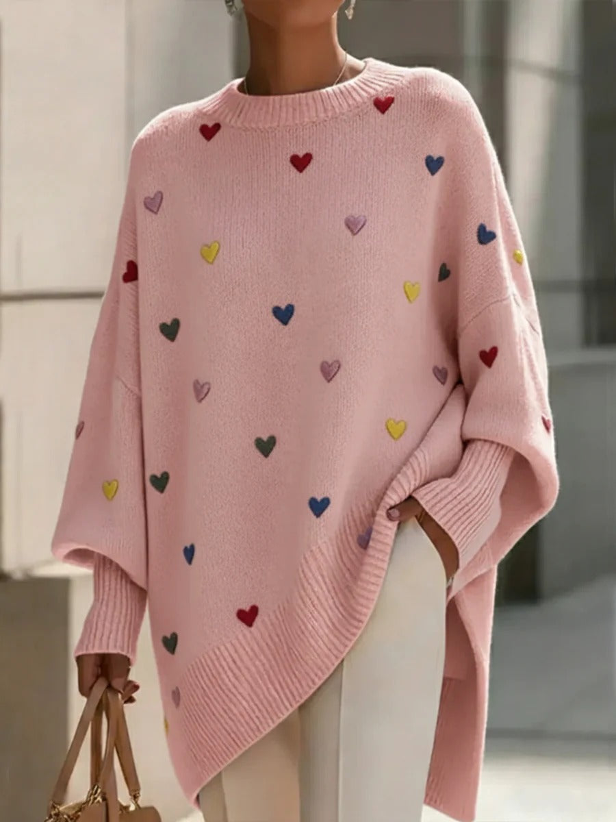 Cozy Sweater With Heart Pattern
