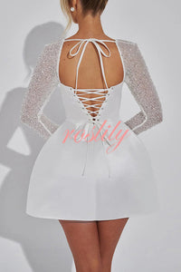 Like A Doll Sequin Long Sleeve Satin Pocketed Bubble Shape Mini Dress