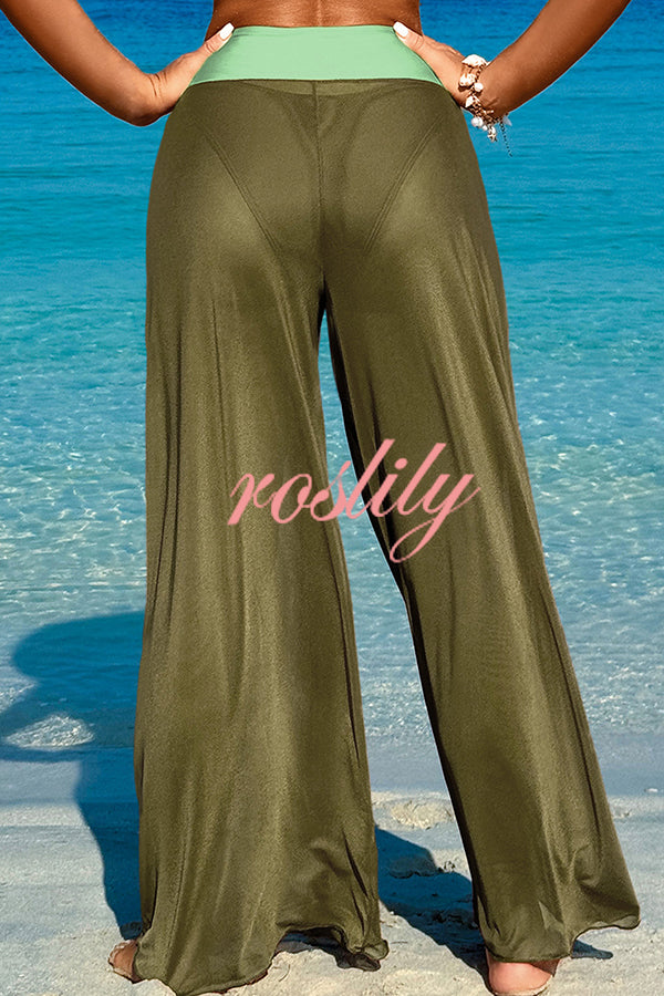 Solid Color Loose Metal Buckle Beach Pants