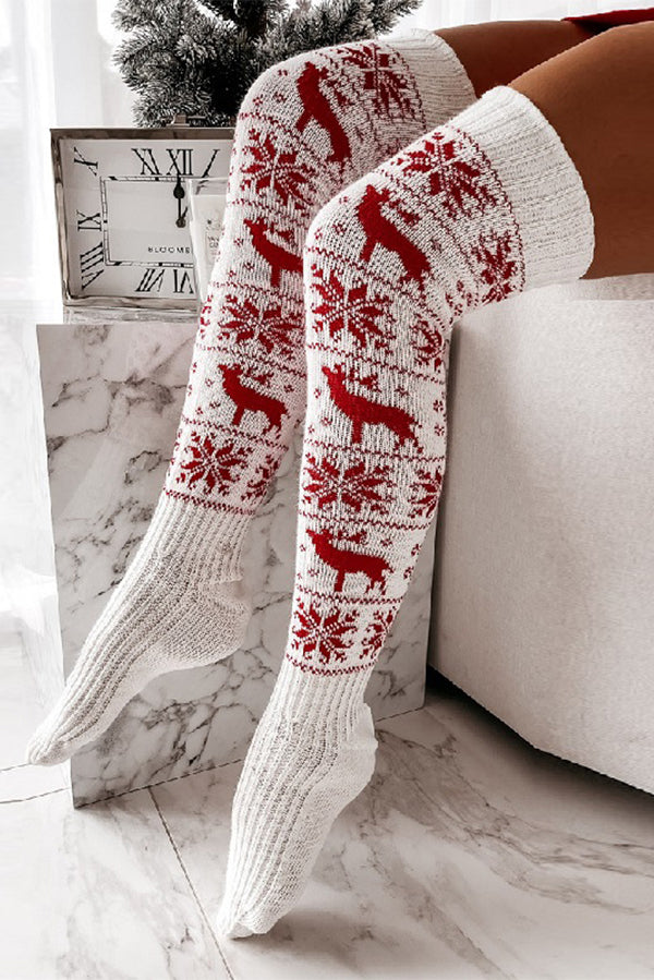 Christmas Snowflake Elk Long Knit Over-the-Knee Pile Socks