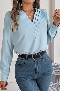 Elegant Layered V-neck Long-sleeved Casual Shirt