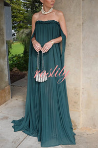 Fairy Spirit Tulle Braided Neckline Tie Arm Straps Pleated Maxi Dress