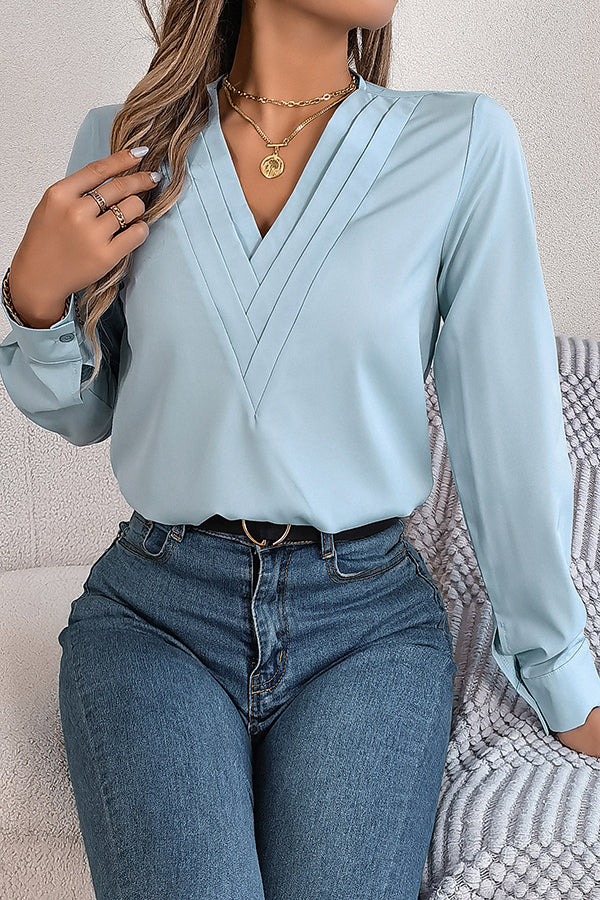 Elegant Layered V-neck Long-sleeved Casual Shirt