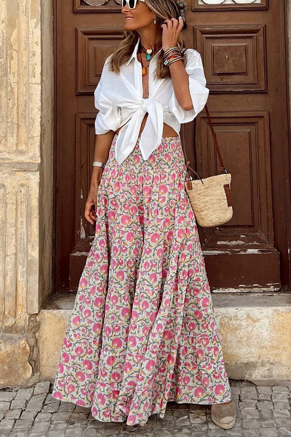 Plan for Paradise Floral Smocked Waist Maxi Skirt