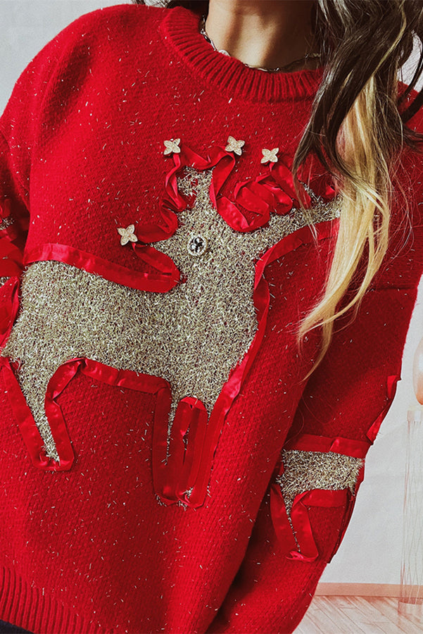 Christmas Pattern Knitted Crew Neck Long Sleeved Sweate