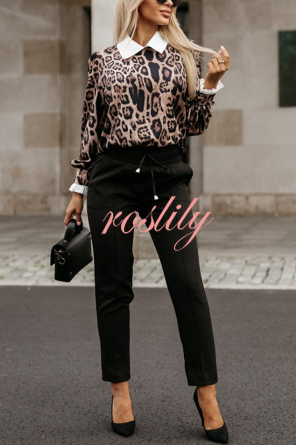 Leopard Print Lapel Long Sleeve Casual Shirt