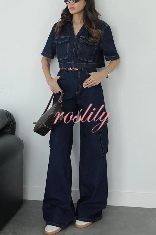 Free Breeze Denim High Rise Pocketed Wide Leg Cargo Jeans