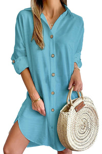 Solid Color Casual Button-Down Shirt Style Mini Dress