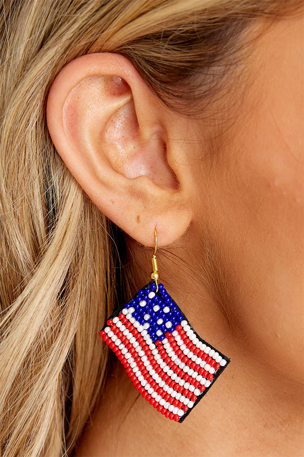 Stars and Bars Red Beaded Earrings