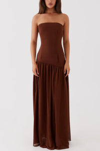 Eden Patchwork Semi-sheer Chiffon Strapless Maxi Dress