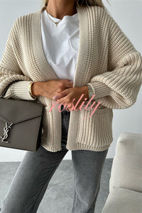 Solid Color V-neck Long-sleeved Casual Knitted Cardigan