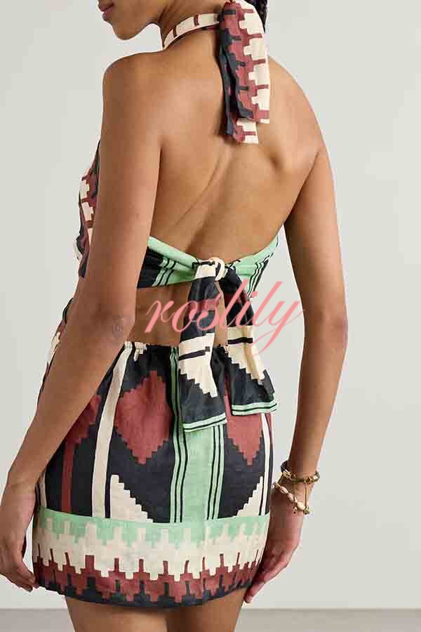 Unique Print Sexy Halter Backless Holiday Mini Dress