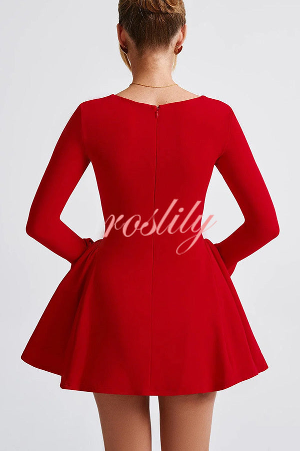 Paris Dream Sweetheart Knotted Neck Long Sleeve Stretch Mini Dress