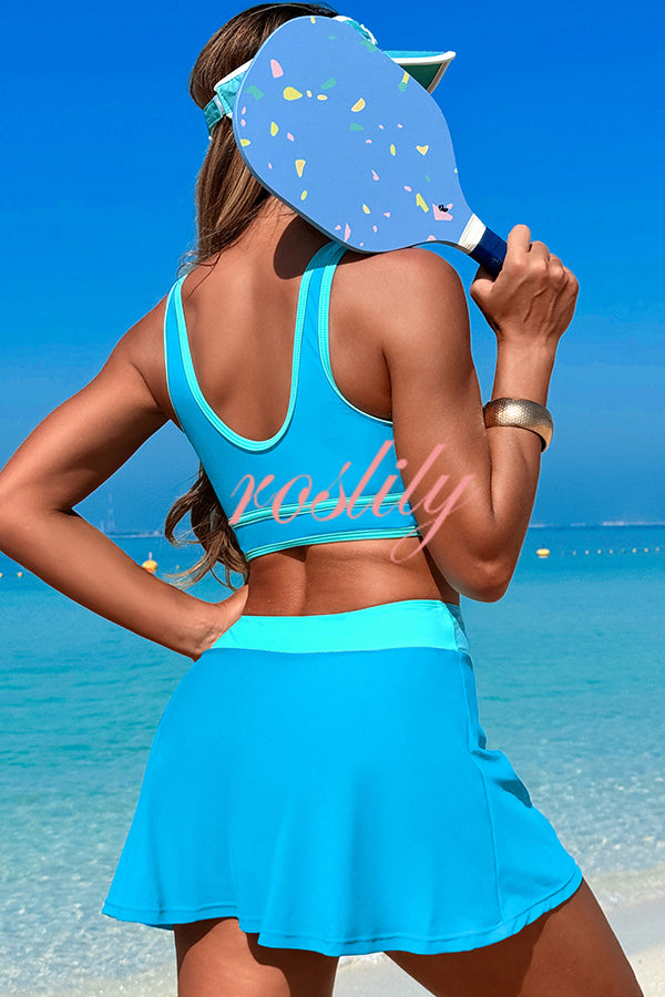 Fashion Contrast Color Stretch Sports Two-piece Bikini Swimsuit