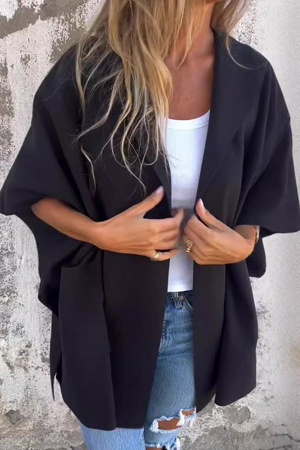 Solid Loose Pocket One Piece Hooded Cape Jacket