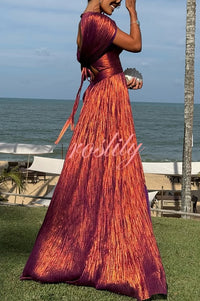 Dreamy Destiny Metallic Fabric Cape Sleeve Back Tie-up Maxi Dress