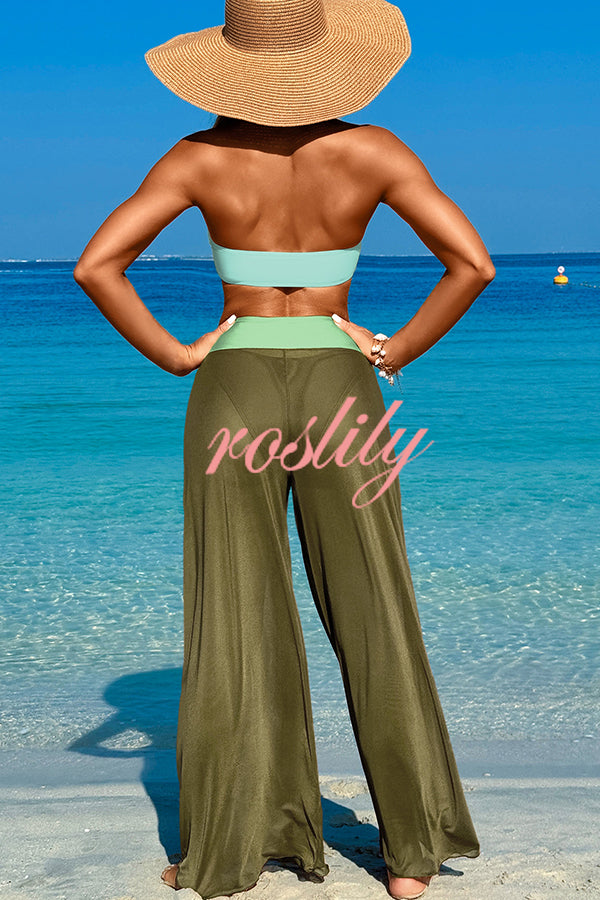 Solid Color Loose Metal Buckle Beach Pants