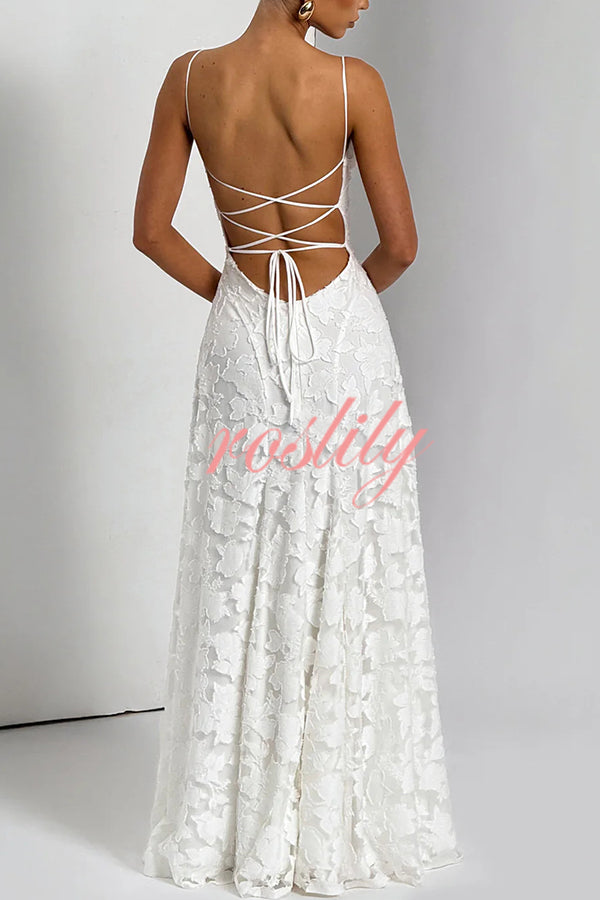 Francis Floral Burnout Jersey Fabric Cowl Neck Back Lace-up Maxi Dress