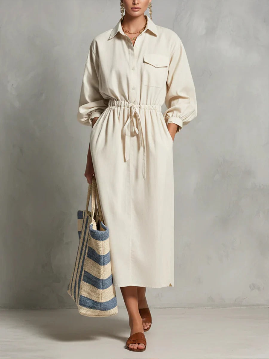 Effortless Drawstring Midi Shirt Dress