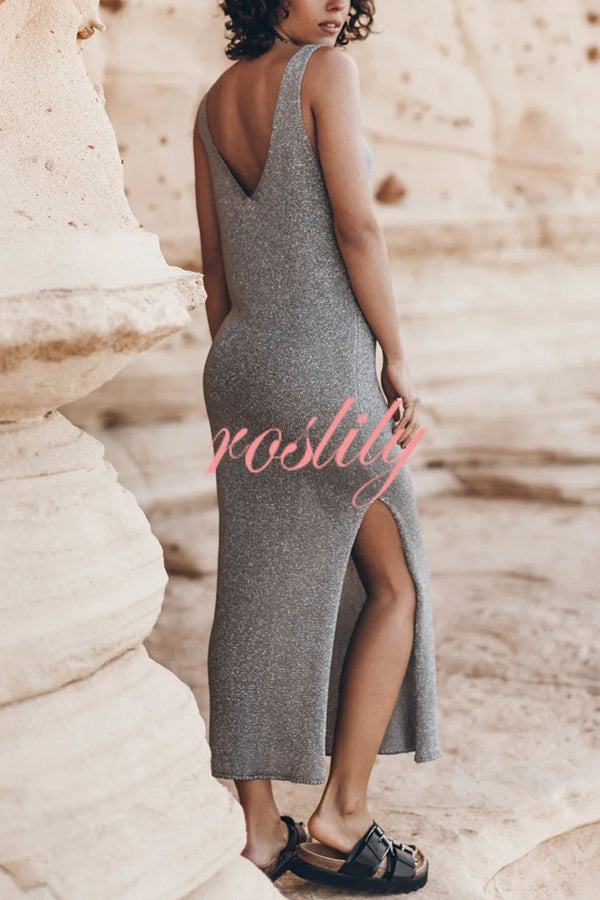 Vacation Breeze Knit Slit Loose Tank Midi Dress