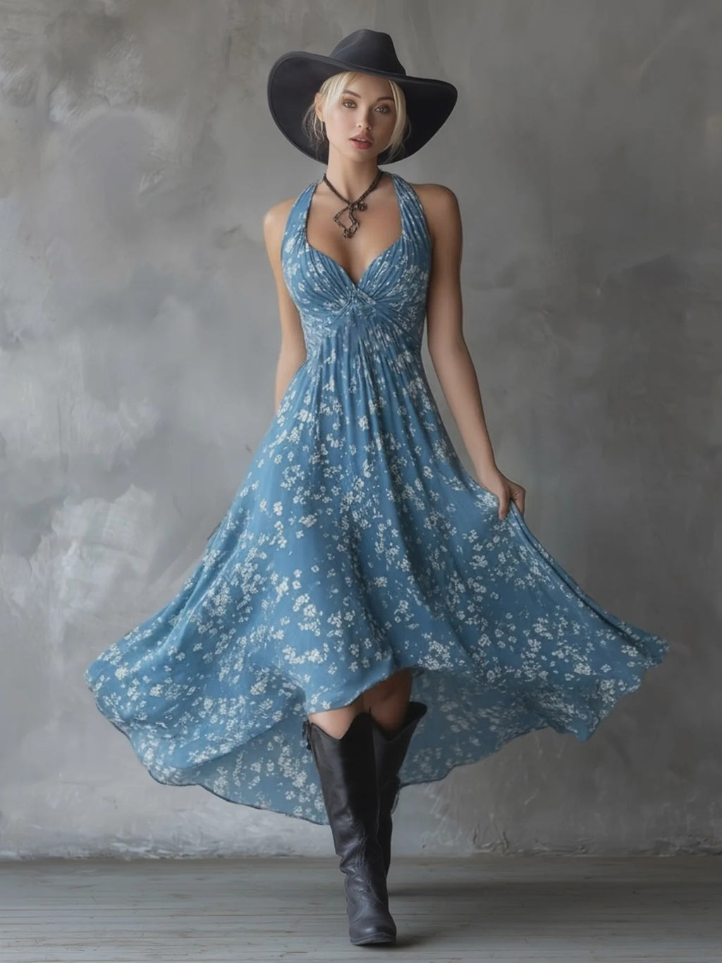 Retro Classic Floral Print Chiffon Sleeveless Maxi Dress