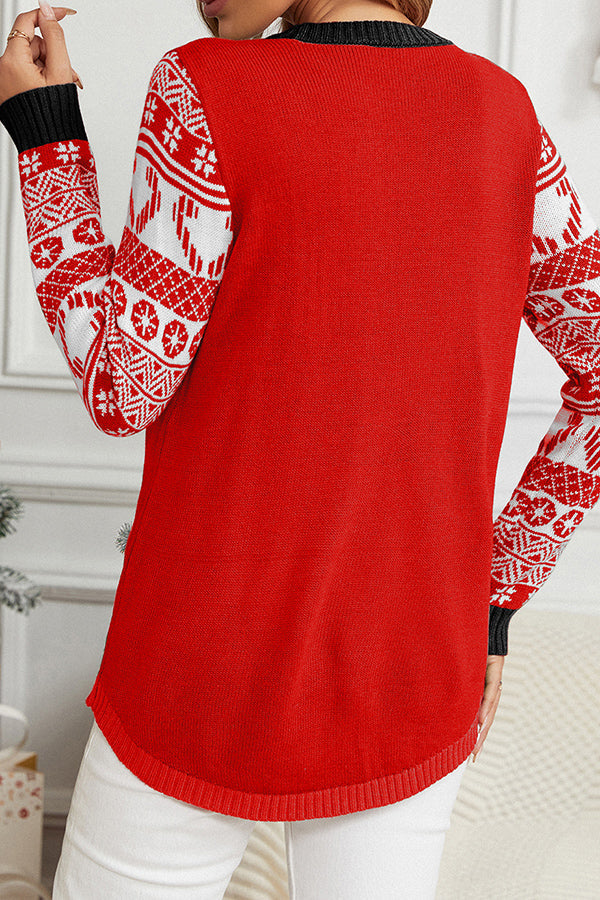 Christmas Print Crew Neck Long Sleeve Sweater