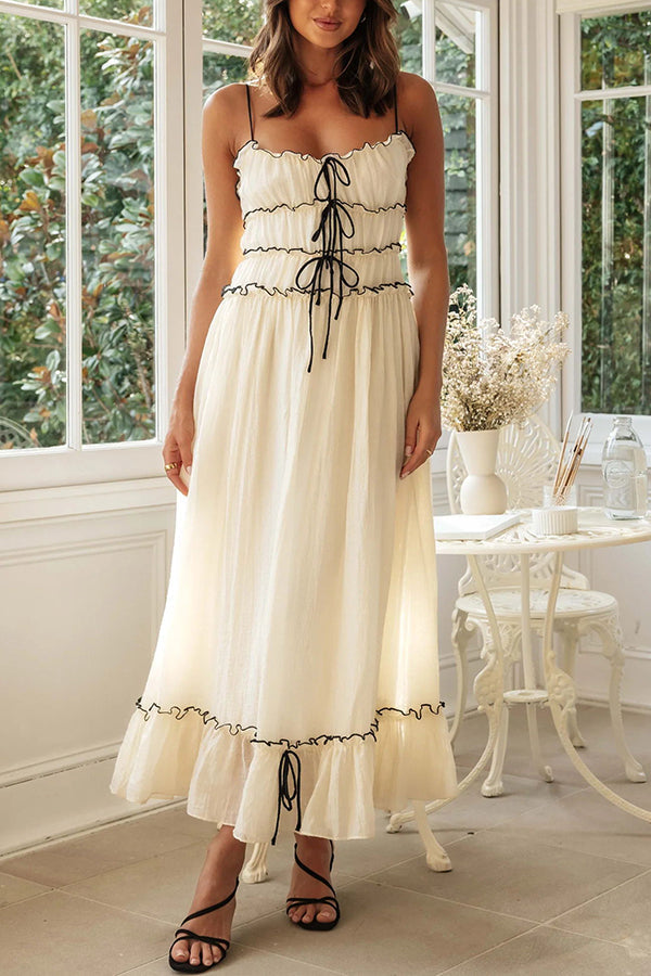 Beautiful Strappy Pleated Paneled Strap Maxi Dress