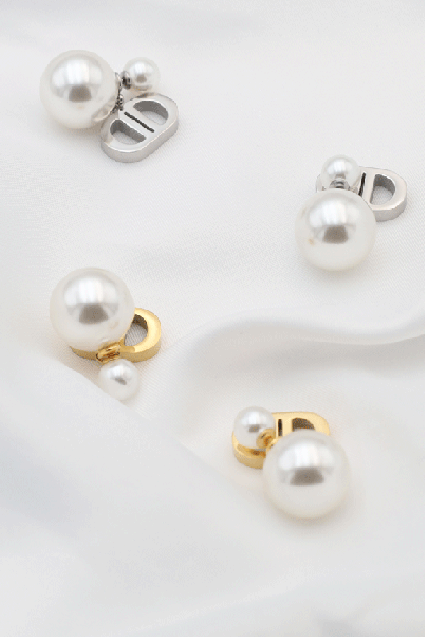Vintage Double D Shape Pearl Earrings