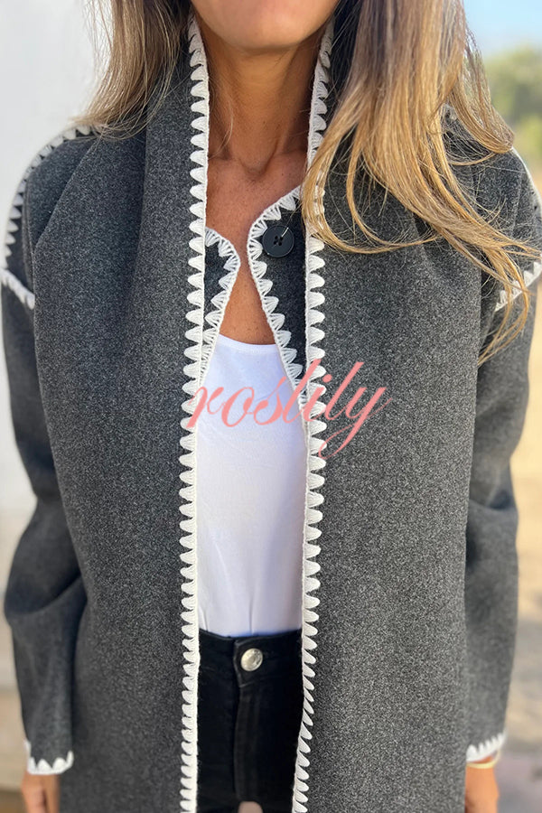 Stylish Loose Pocket Long Sleeve Coat and Warm Fringed Scarf