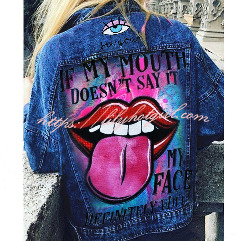 Halloween Print Long Sleeve Denim Jacket