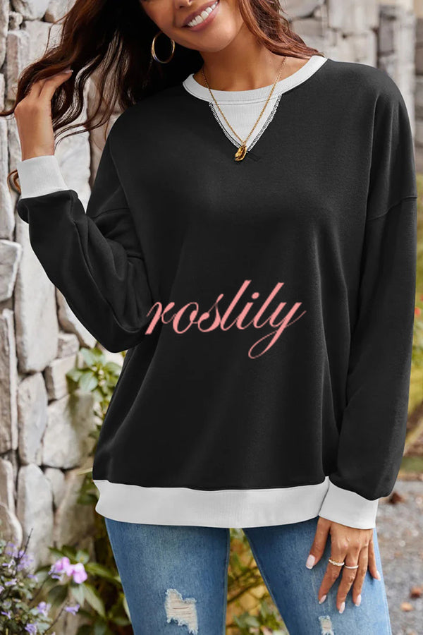 Fashionable Contrasting Color Loose Long-sleeved Casual Sweatshirt