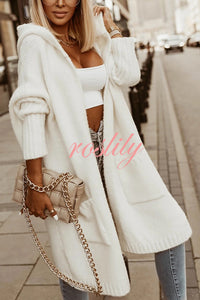 Fashionable Hooded Loose Long Letter Knitted Jacket